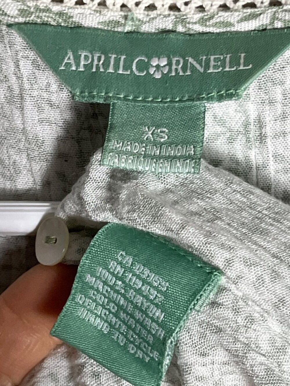 April Cornell Top Sage Micro Floral Cottagecore Prairie Peasant Dainty Wom XS - Picture 3 of 8